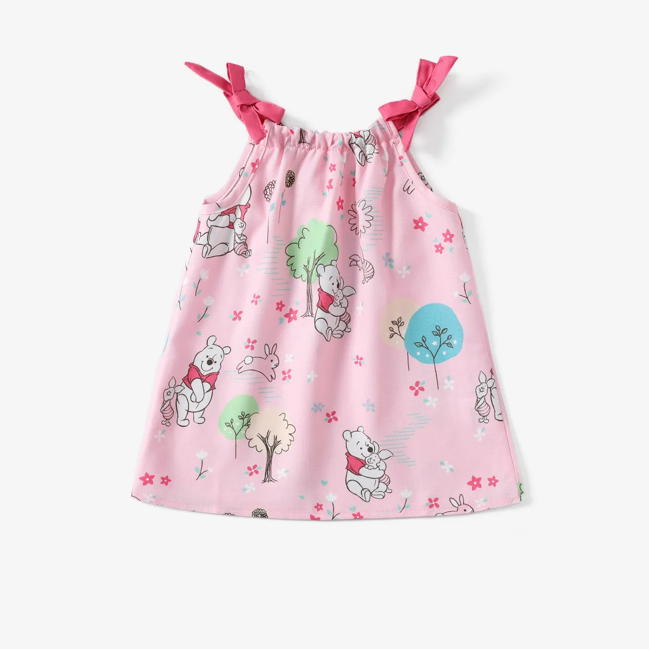 Disney Winnie the Pooh Baby Girls 1pc Character Bowknot Floral Print Sleeveless Dress Light Pink big image 1