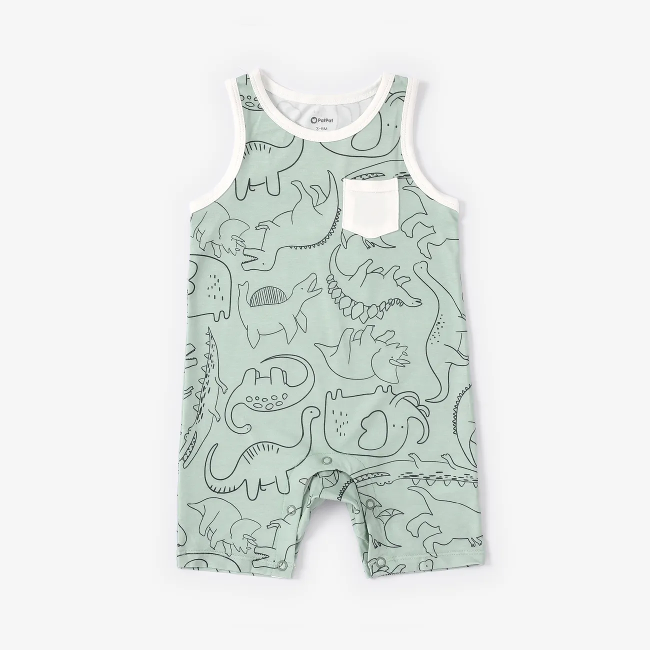 Macacões sem mangas com estampa de dinossauro para bebê/menino Verde Claro big image 1