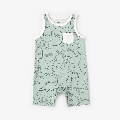 monos sin mangas con estampado de dinosaurios/rayas para bebé niña/niño