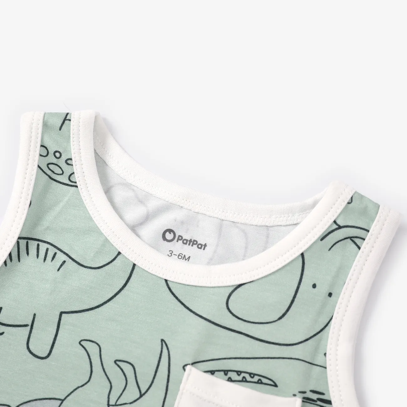 monos sin mangas con estampado de dinosaurios/rayas para bebé niña/niño Verde claro big image 1