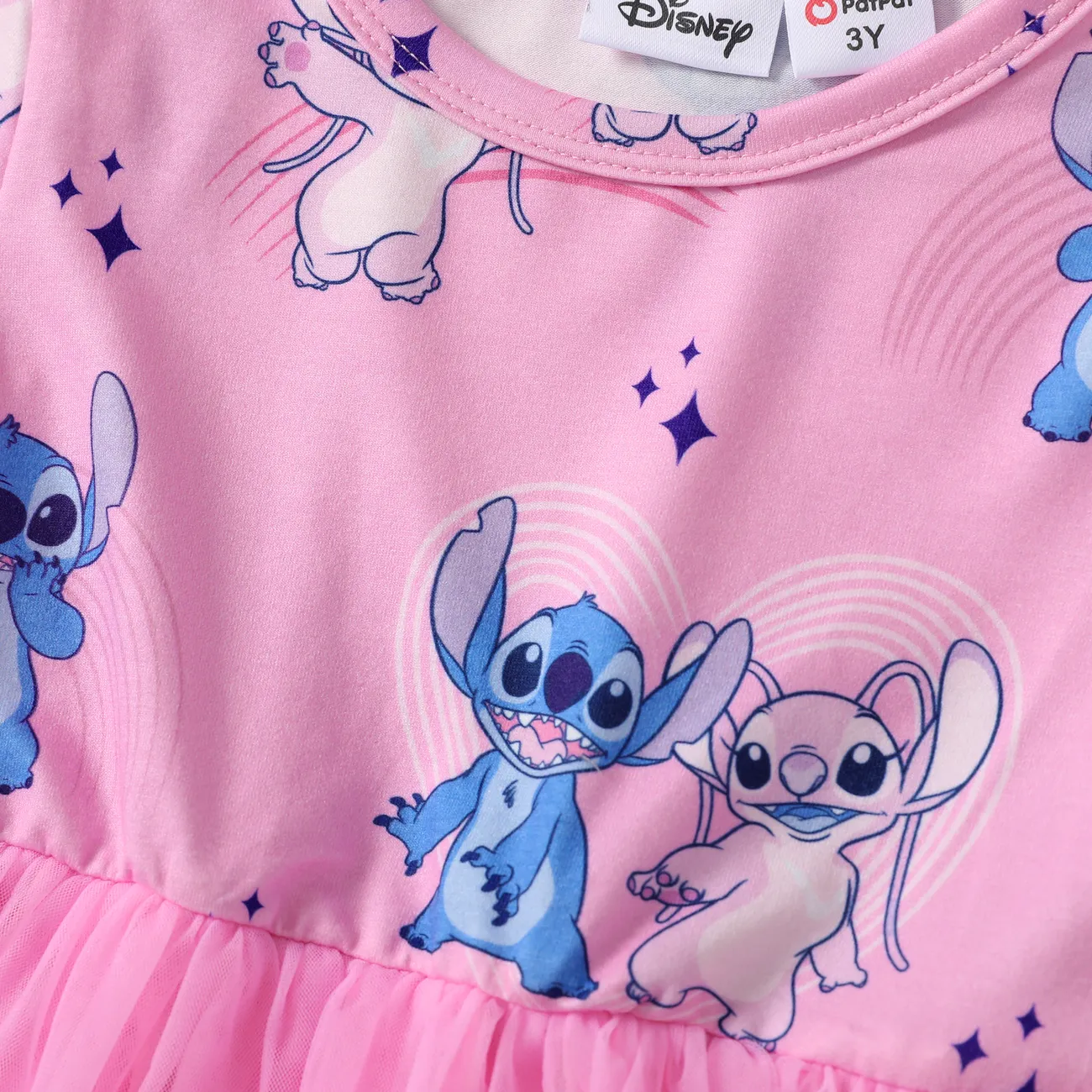 Disney Stitch Toddler Girls 1pc Naia™/Cotton Character Heart-shape Print Mesh Dress Pink big image 1