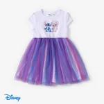 Disney Stitch Toddler Girls 1pc Naia™/Cotton Character Heart-shape Print Mesh Dress Color block