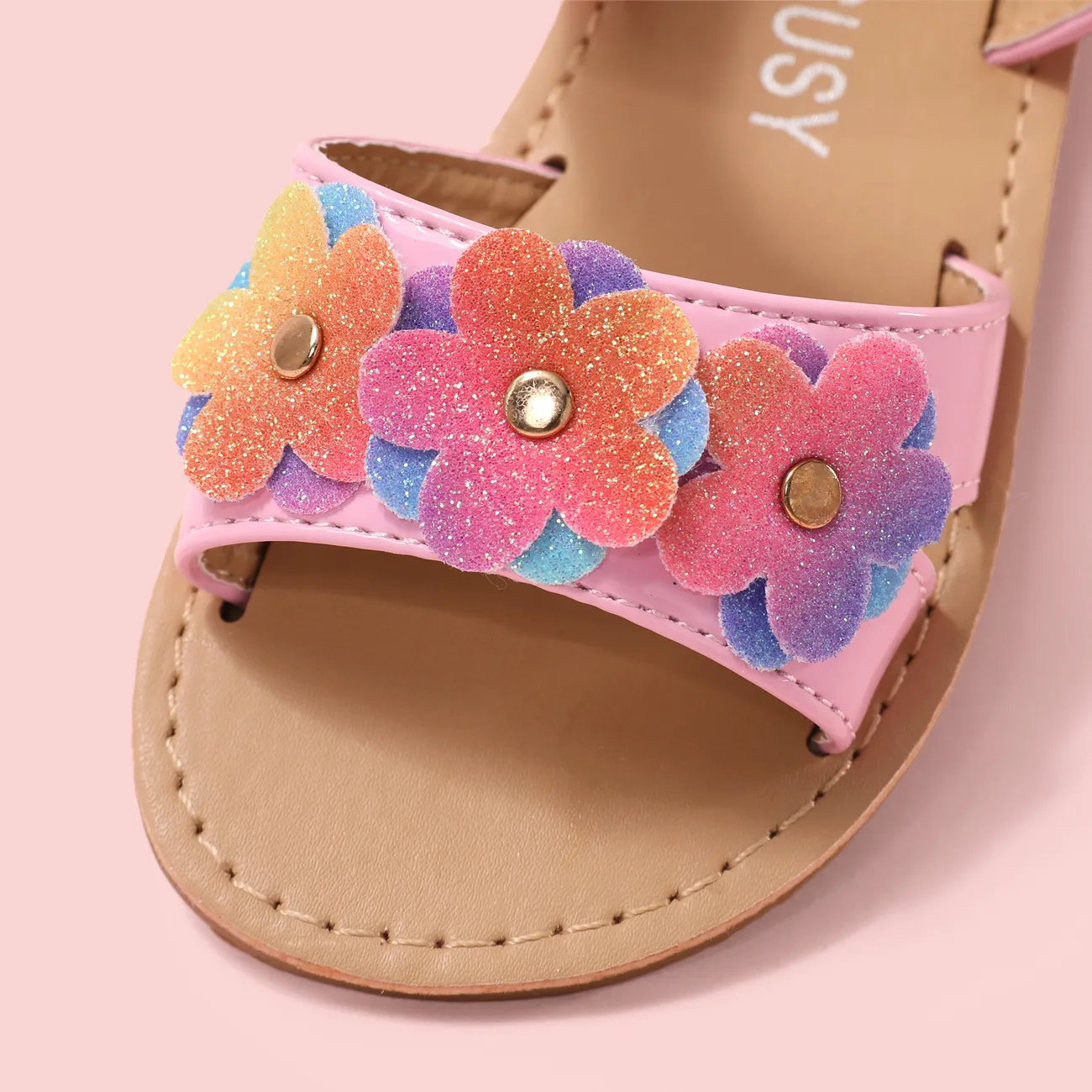 Toddler/Kid Girl Stylish Shining Flower Applique Velcro Closure Sandals Pink big image 1
