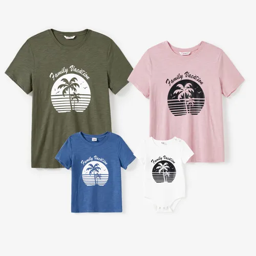 Family Matching Vacation Vibe Short Sleeves Coconut Tree Graphic Tees 