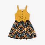 Kid Girl Bohemia Ethnic Print Colorblock Dress Yellow