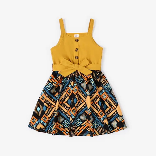 Kid Girl Bohemia Ethnic Print Colorblock Dress