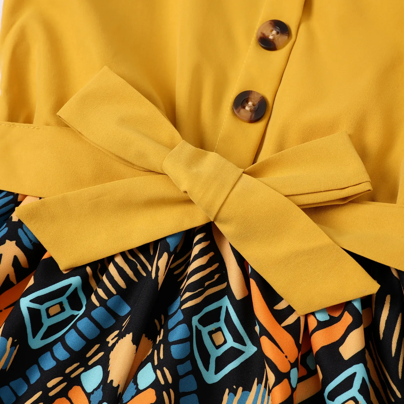 Kid Girl Bohemia Ethnic Print Colorblock Dress Yellow big image 1