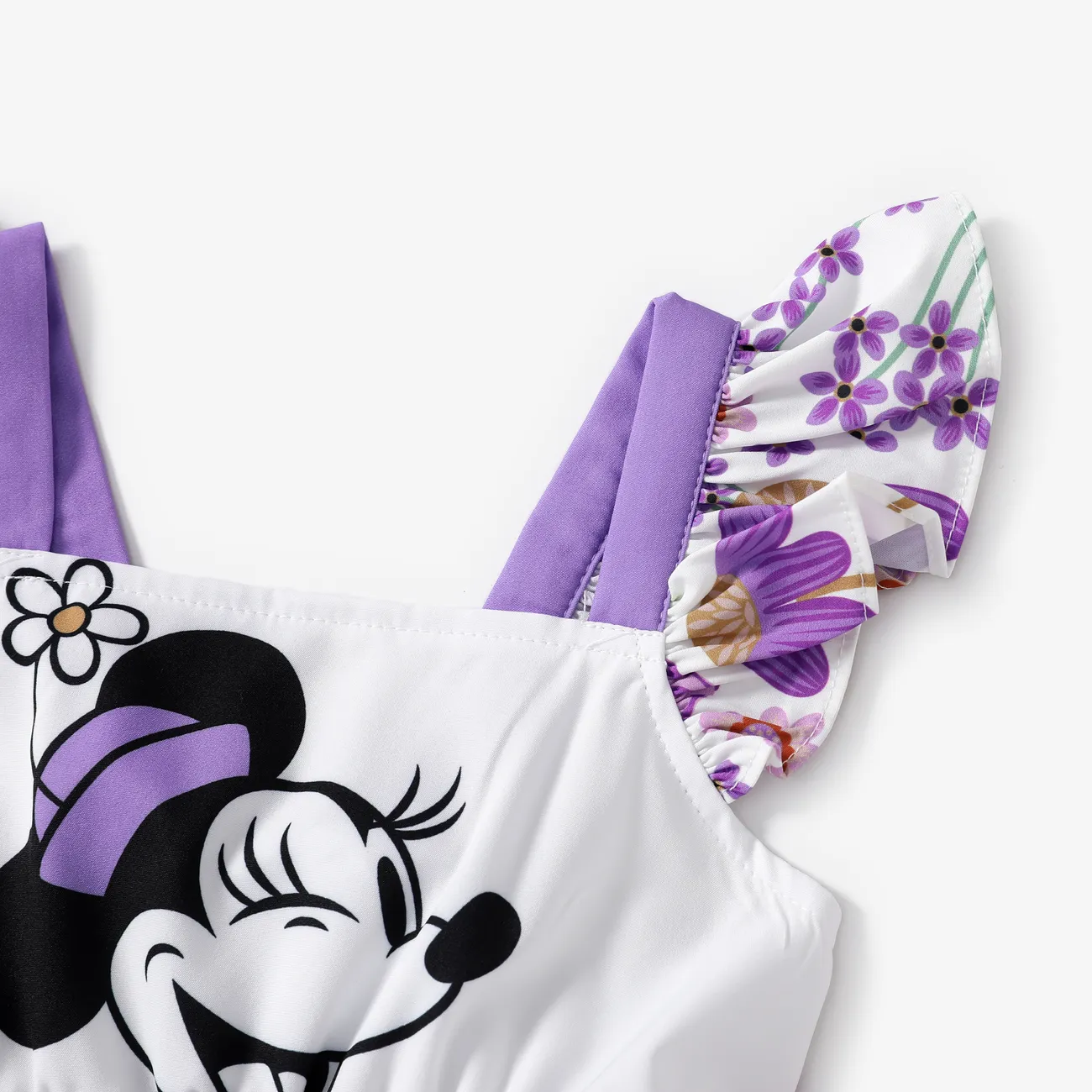 Disney Mickey and Friends Toddler Girls 1pc Floral All-over Print Ruffled/Flutter-sleeve Dress  Purple big image 1