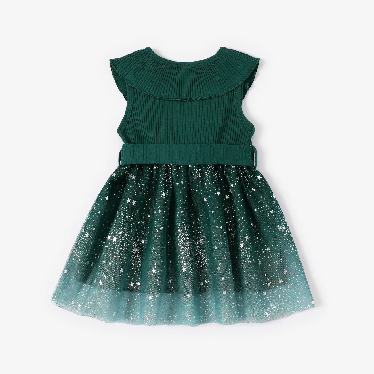 Baby Girls Sweet Stars Ruffle Mesh Dress Green big image 1