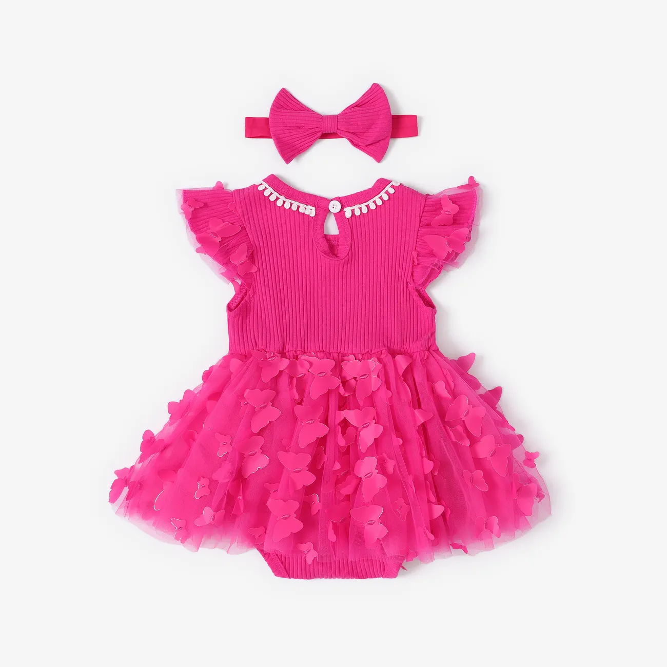 2 Stück Baby Rüschenrand Süß Ärmellos Kleider rosa big image 1