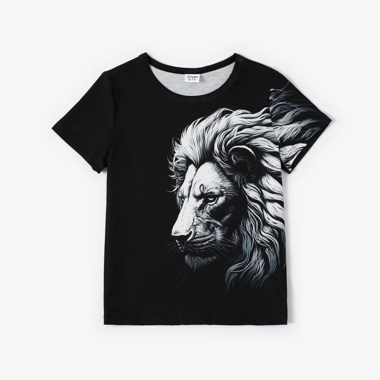  2pcs Kid Boy Animal Pattern Lion Avant-garde Regular Tee and Shorts Set  Black big image 1