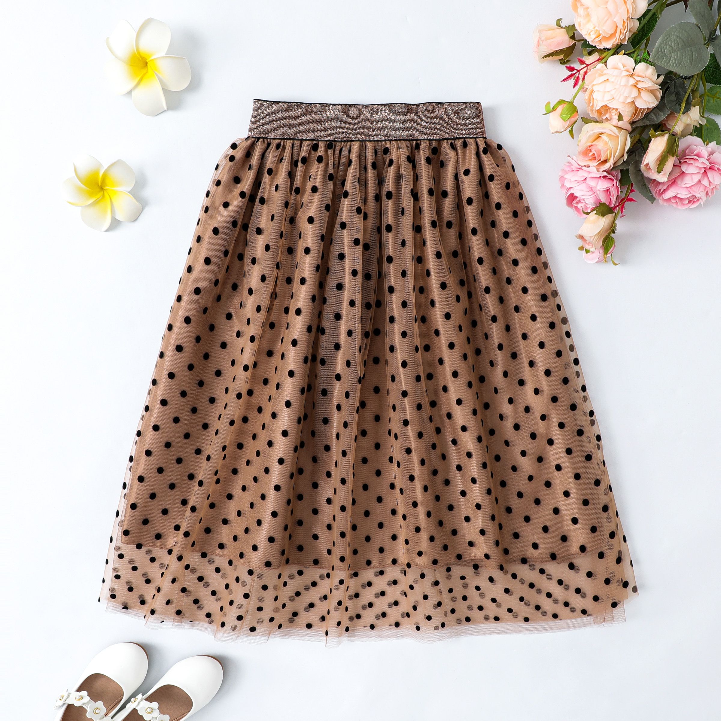 Sweet Polka Dot Multi-layered Skirt for Girls - Oversized Polyester Clothes Set
