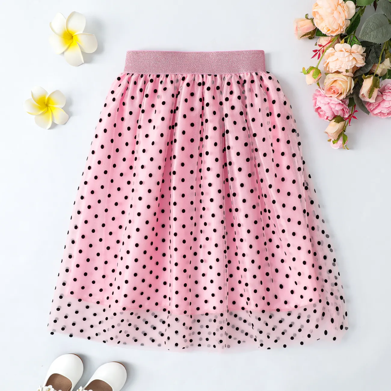 Sweet Polka Dot Multi-layered Skirt for Girls - Oversized Polyester Clothes Set Pink big image 1