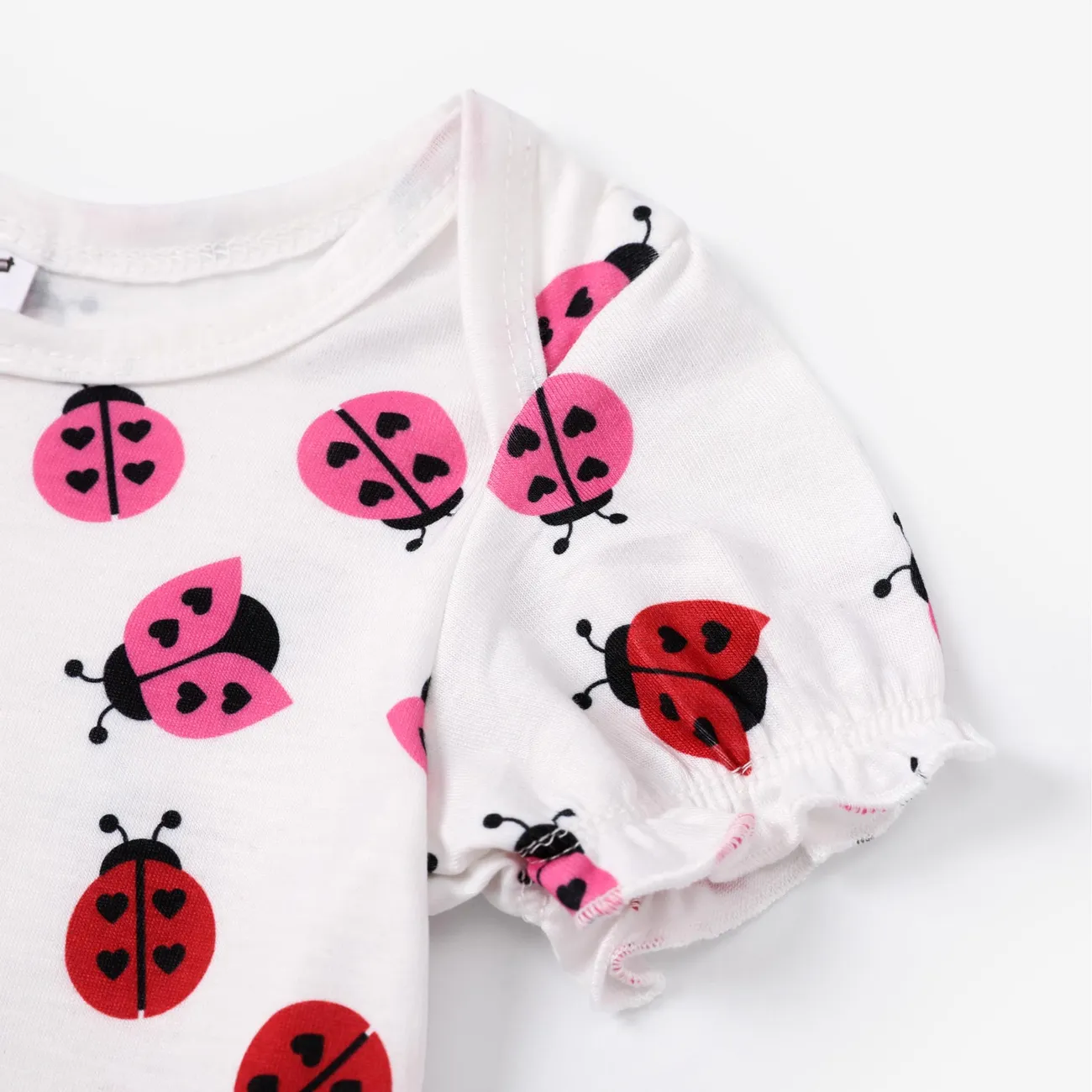 Baby Girl 2pcs Ladybug Pattern Romper and Ruffled Leggings Set Red big image 1