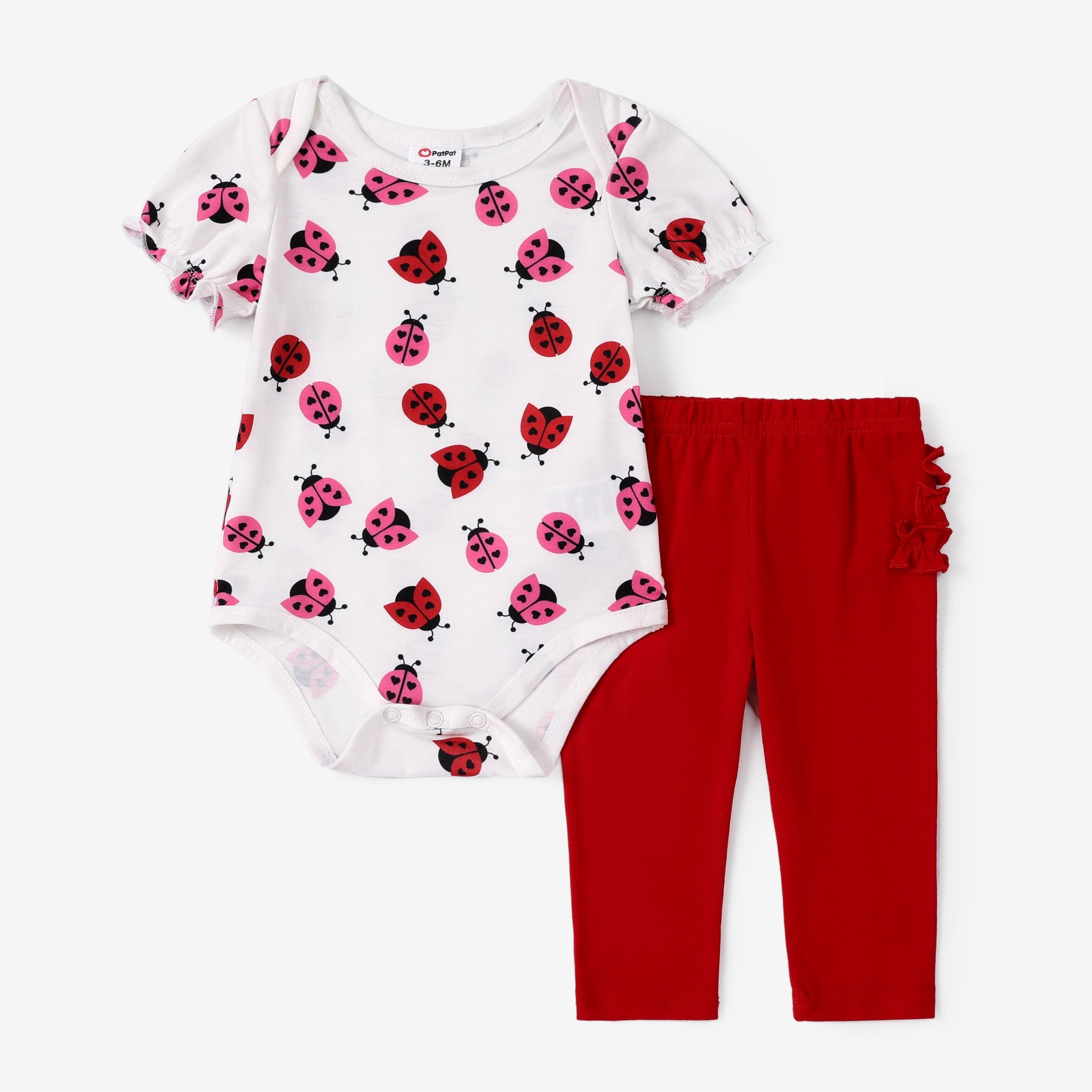 Baby Girl 2pcs Ladybug Pattern Romper and Ruffled Leggings Set