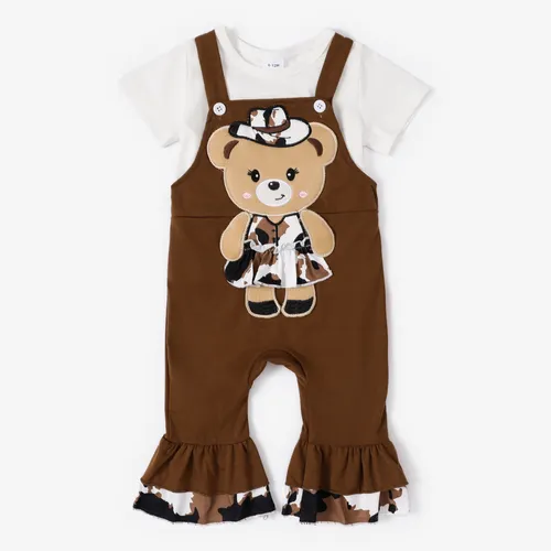 Conjunto de chapéu de urso manchado 2pcs para a menina do bebê - padrão animal infantil