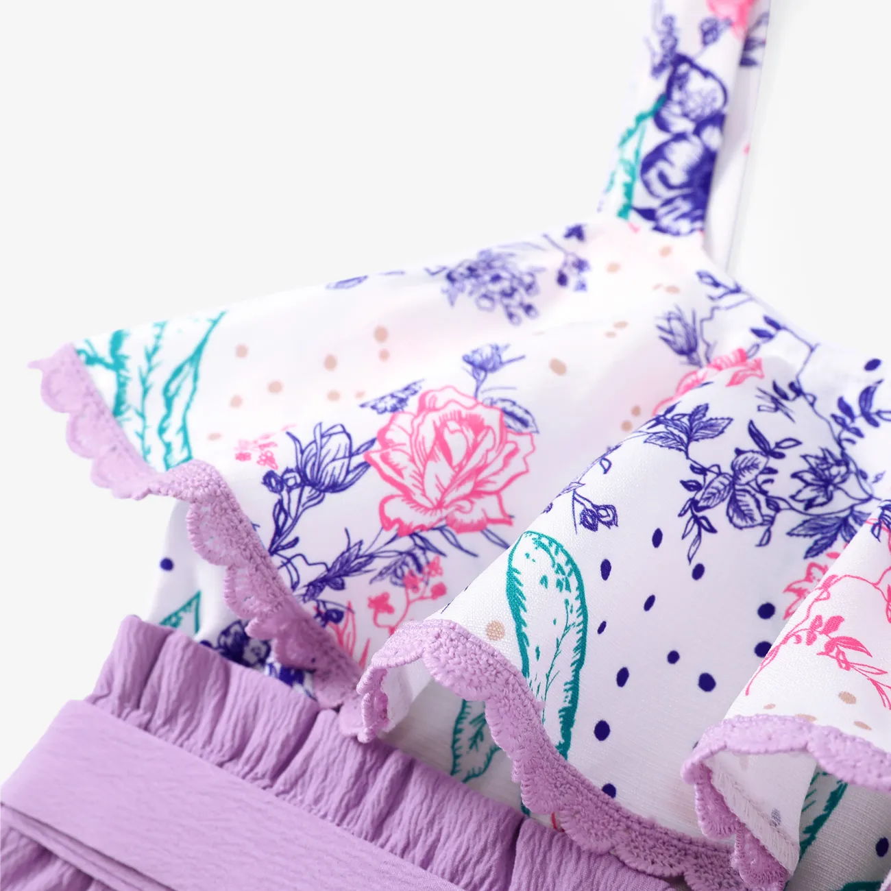 Toddler Girl Floral Print Ruffled Cami Jumpsuit Purple big image 1