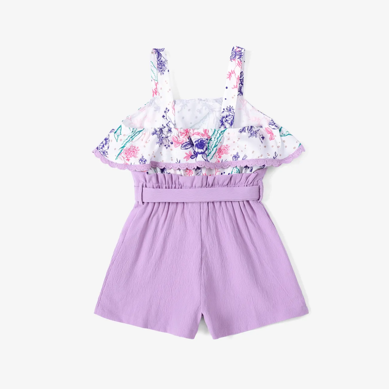 Toddler Girl Floral Print Ruffled Cami Jumpsuit Purple big image 1