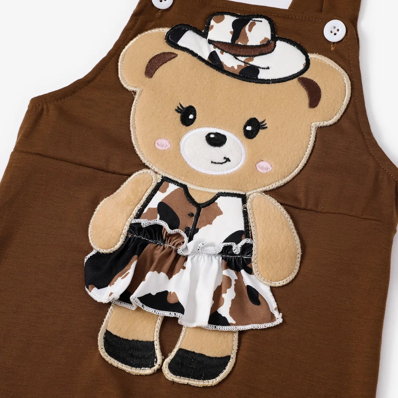 2件 嬰兒 女 熊 童趣 短袖 嬰兒套裝 棕色 big image 1