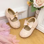 Toddler/Kids Girls Sweet Style Heart-shaped Embroidered Bow Decor Velcro Leather Shoes Pink
