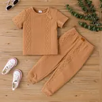 Toddler Boy/Girl 2pcs Solid Color Textural Tee and Pants Set Brown