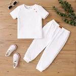 Toddler Boy/Girl 2pcs Solid Color Textural Tee and Pants Set White