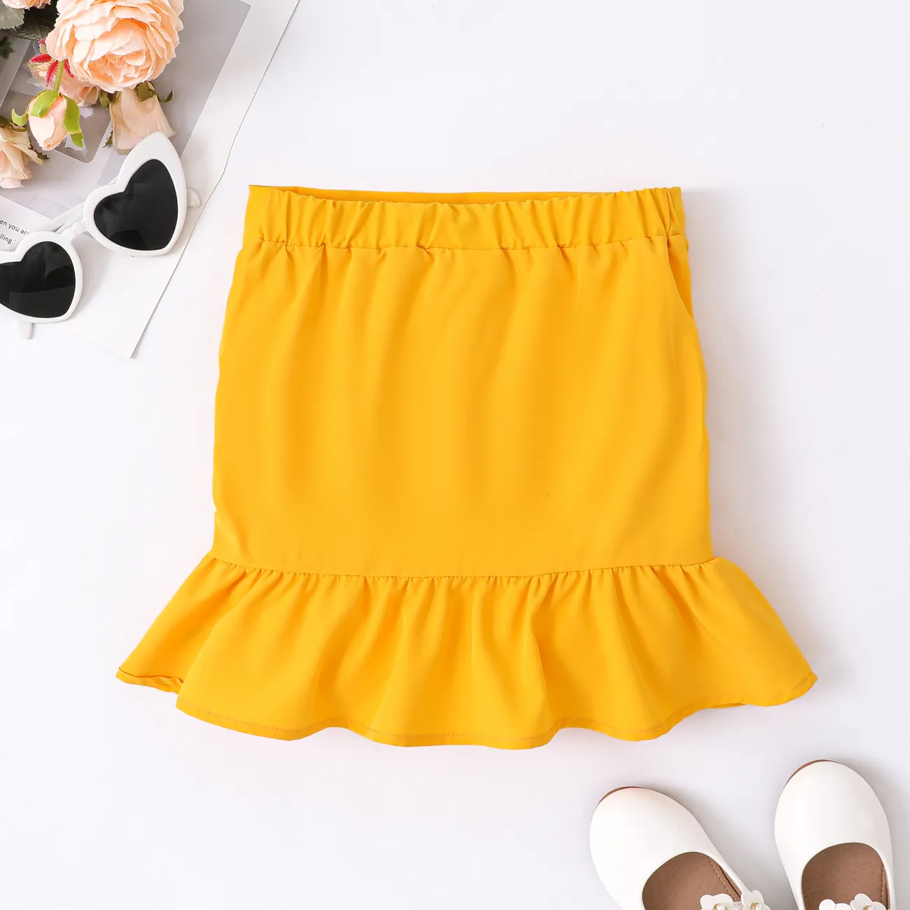 Sweet Ruffle Edge Skirt for Girls - Polyester Spandex Blend - 1 Piece - Regular Fit - Kid's Skirt Cl Yellow big image 1