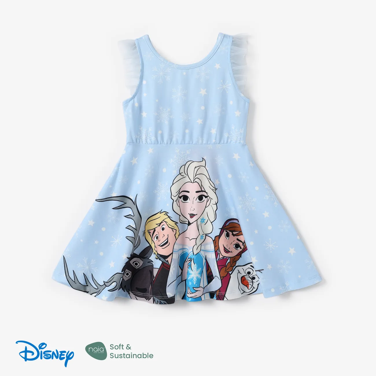 Disney Frozen Criança Menina Mangas franzidas Infantil Vestidos Azul Claro big image 1
