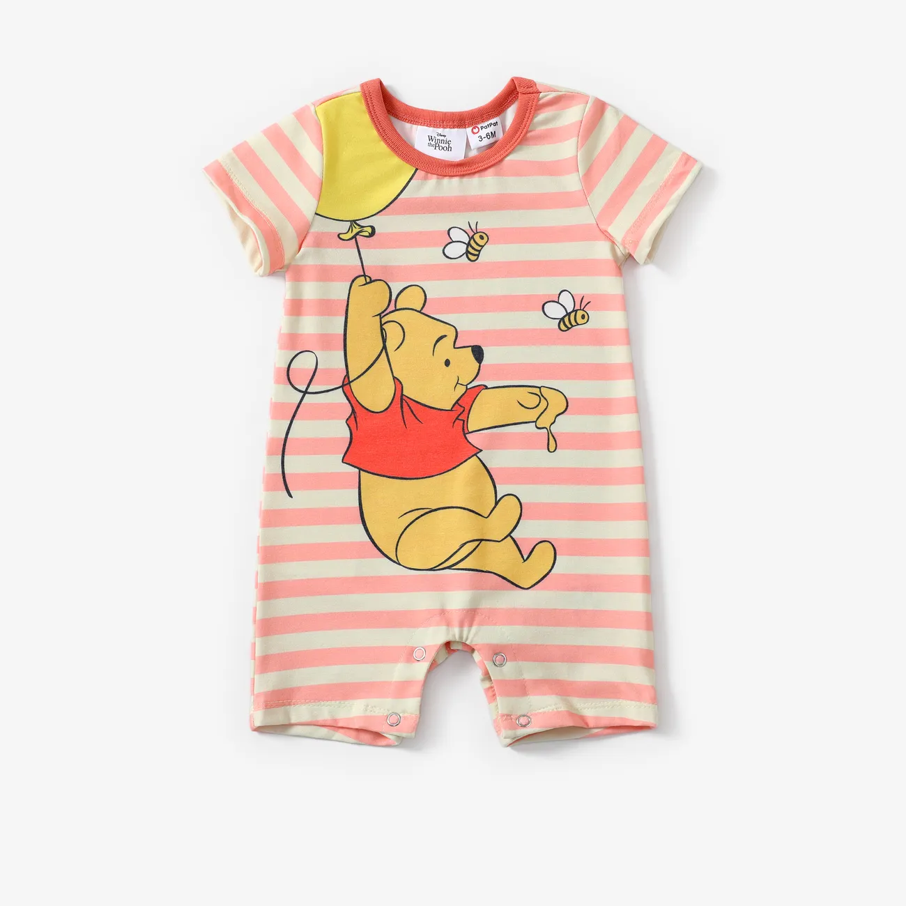 Disney Winnie the Pooh Baby Girls/Boys 1pc Naia™ Character Stripe Print Short-sleeve Romper  Lightorangepowder big image 1