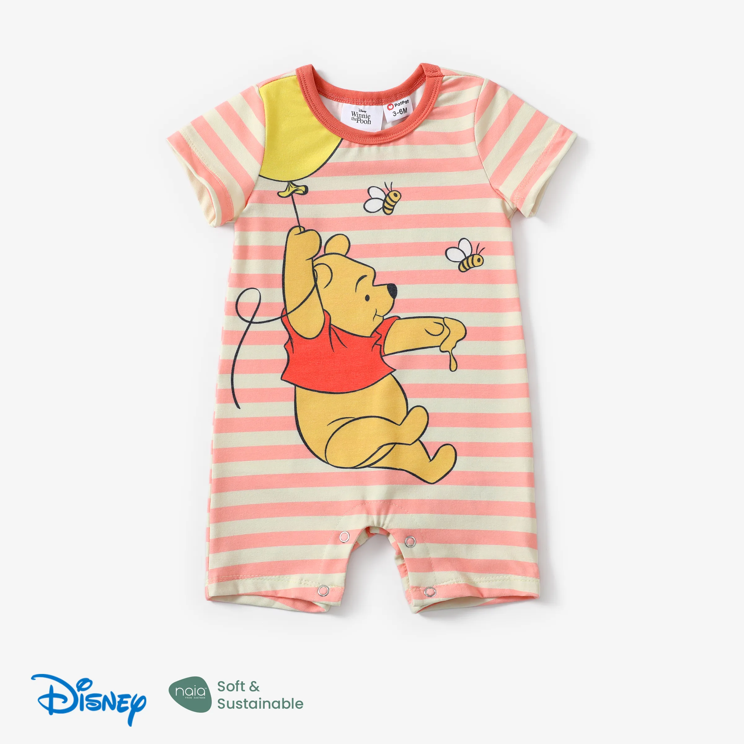 Disney Winnie the Pooh Baby Girls/Boys 1件 Naia™ Character 條紋印花短袖連體褲
