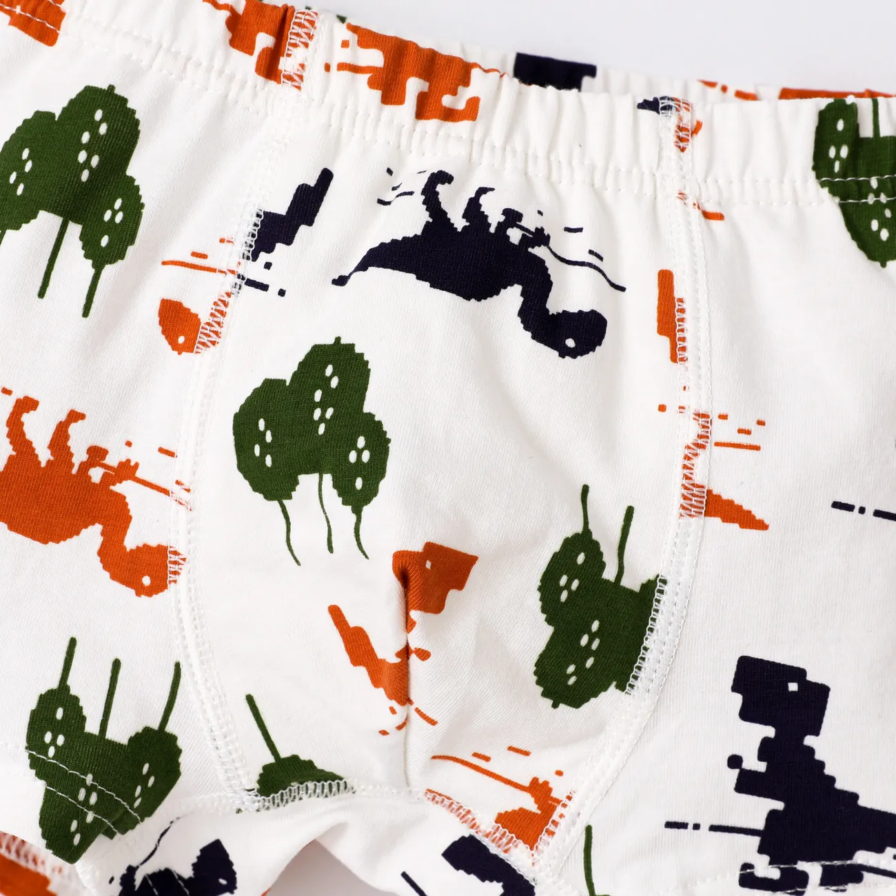 Dinosaure 4pcs garçon sous-vêtements ensemble, motif animal enfantin serré coton chlorofibre, lavage en machine Blanc big image 1