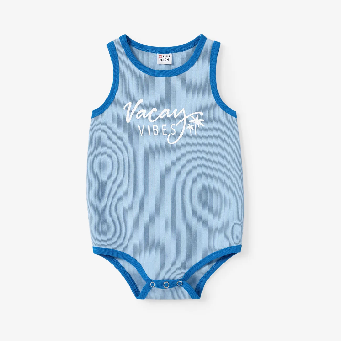 Mommy and Me Matching Vacation Vibe Light Blue Sleeveless Ribbed Tank Top Blue big image 1