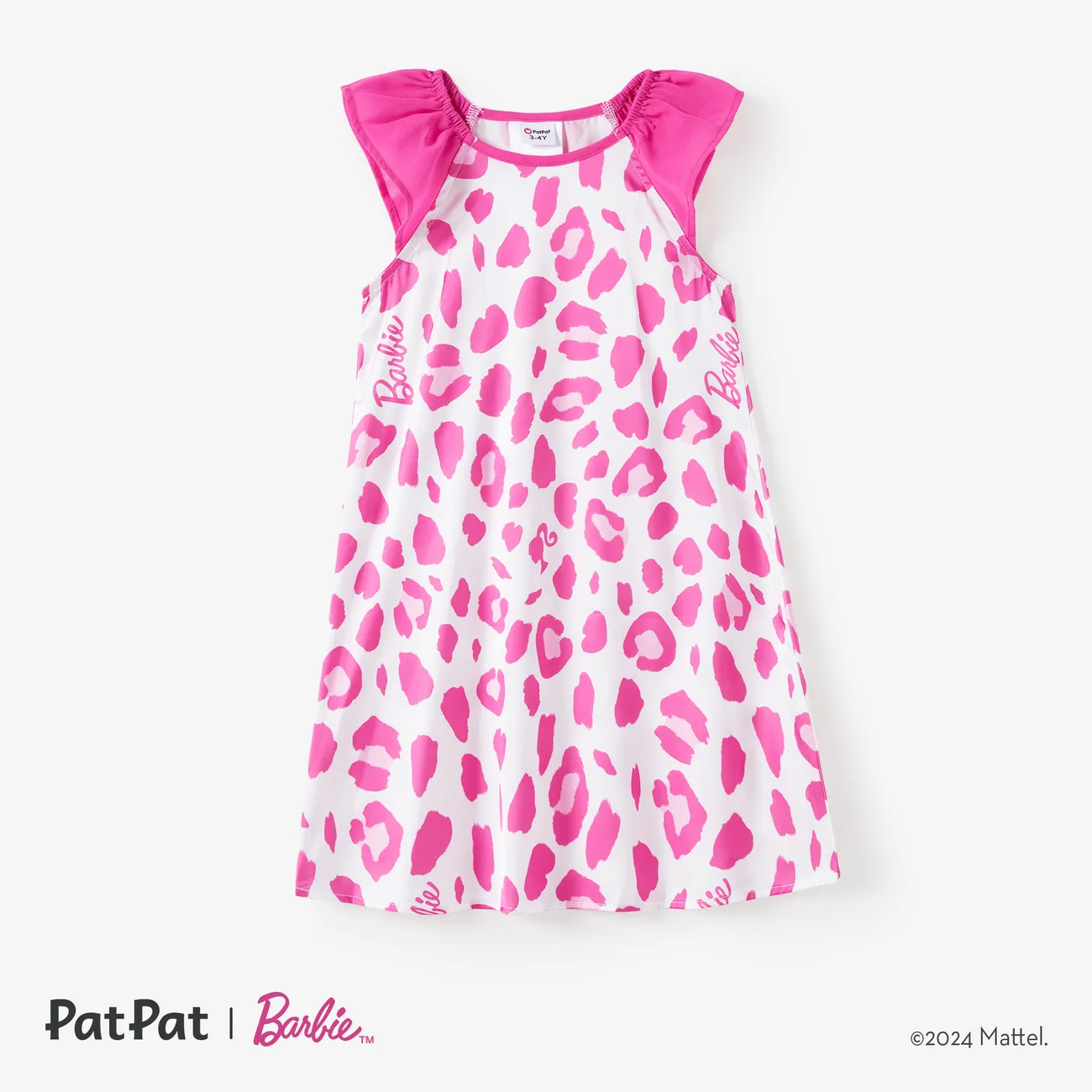 Barbie Día de la Madre Estampado de leopardo Camiseta sin mangas Vestidos Mami y yo Rosado big image 1