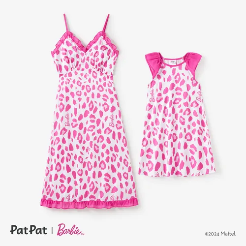 Barbie maman et moi rose léopard imprimé volants robe sans manches/vêtements d’intérieur 