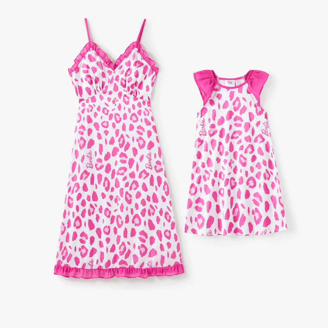 Barbie Dia da Mãe Padrão de leopardo Manga cava Vestidos Mãe e eu Rosa big image 1