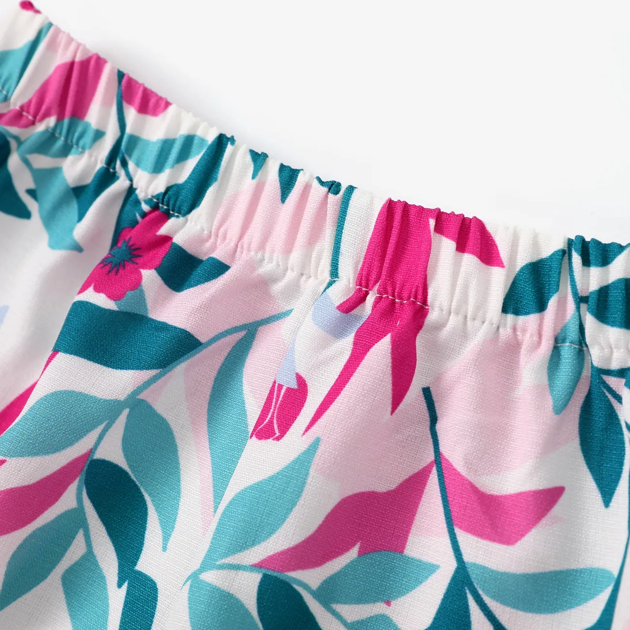 Baby Girl 3pcs Ruffled Romper and Floral Print Cami Top and Shorts Set PINK-1 big image 1