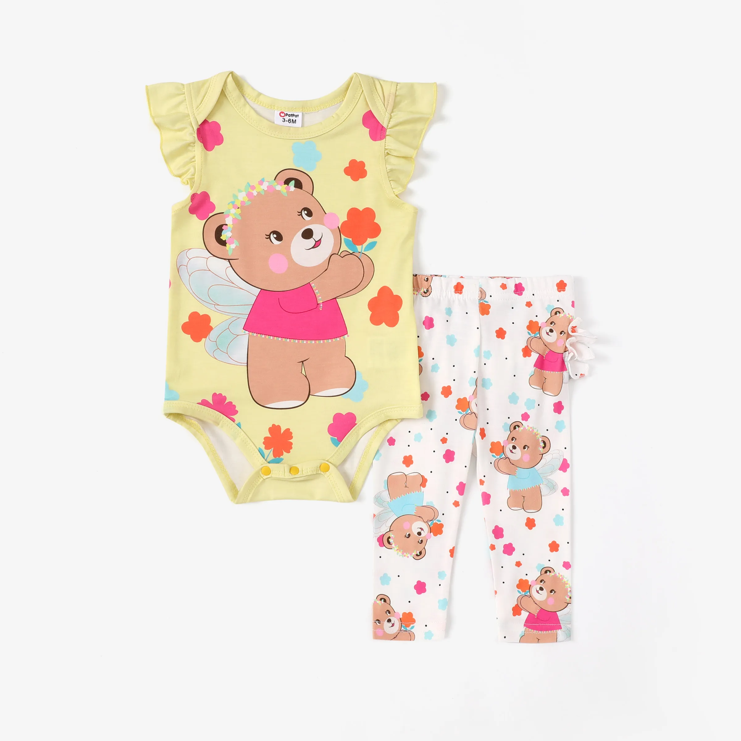 Baby Girl 2pcs Bear Print Romper and Leggings Set