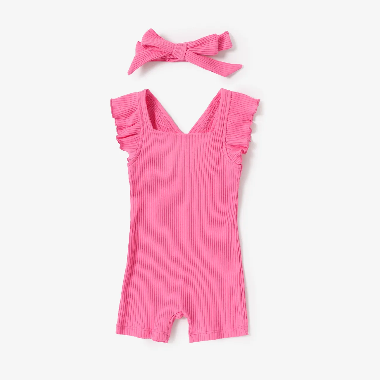 Baby Girl 2pcs Ruffled Sleeveless Jumpsuit with Headband pink- big image 1