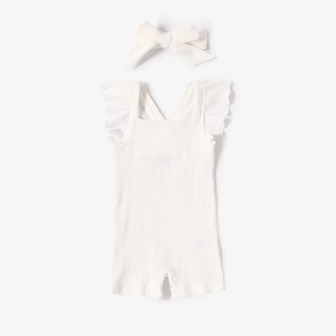 Baby Girl 2pcs Ruffled Sleeveless Jumpsuit with Headband White big image 1