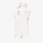 Baby Girl 2pcs Ruffled Sleeveless Jumpsuit with Headband White