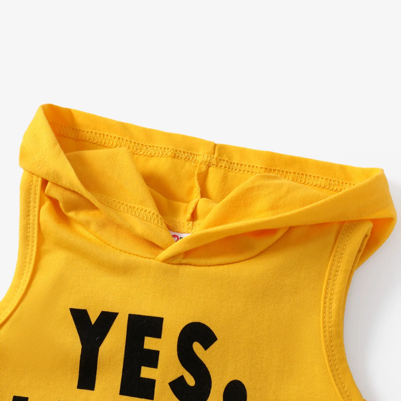 2pcs Baby Boy Casual Hooded Letter Print Yellow Jacket & Black Shorts Set Yellow big image 1