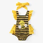 2pcs Baby Girls Marine Flutter Sleeve Romper Set Yellow
