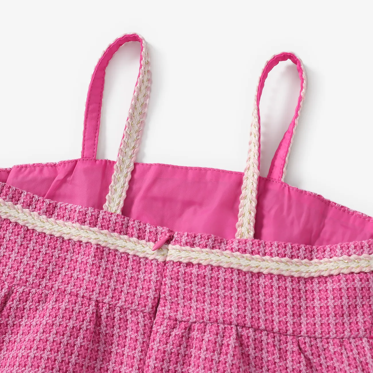Barbie Toddler/Kids Girls 1pc Classic Logo Embroidery Print Tweed Sleeveless Dress PINK-1 big image 1