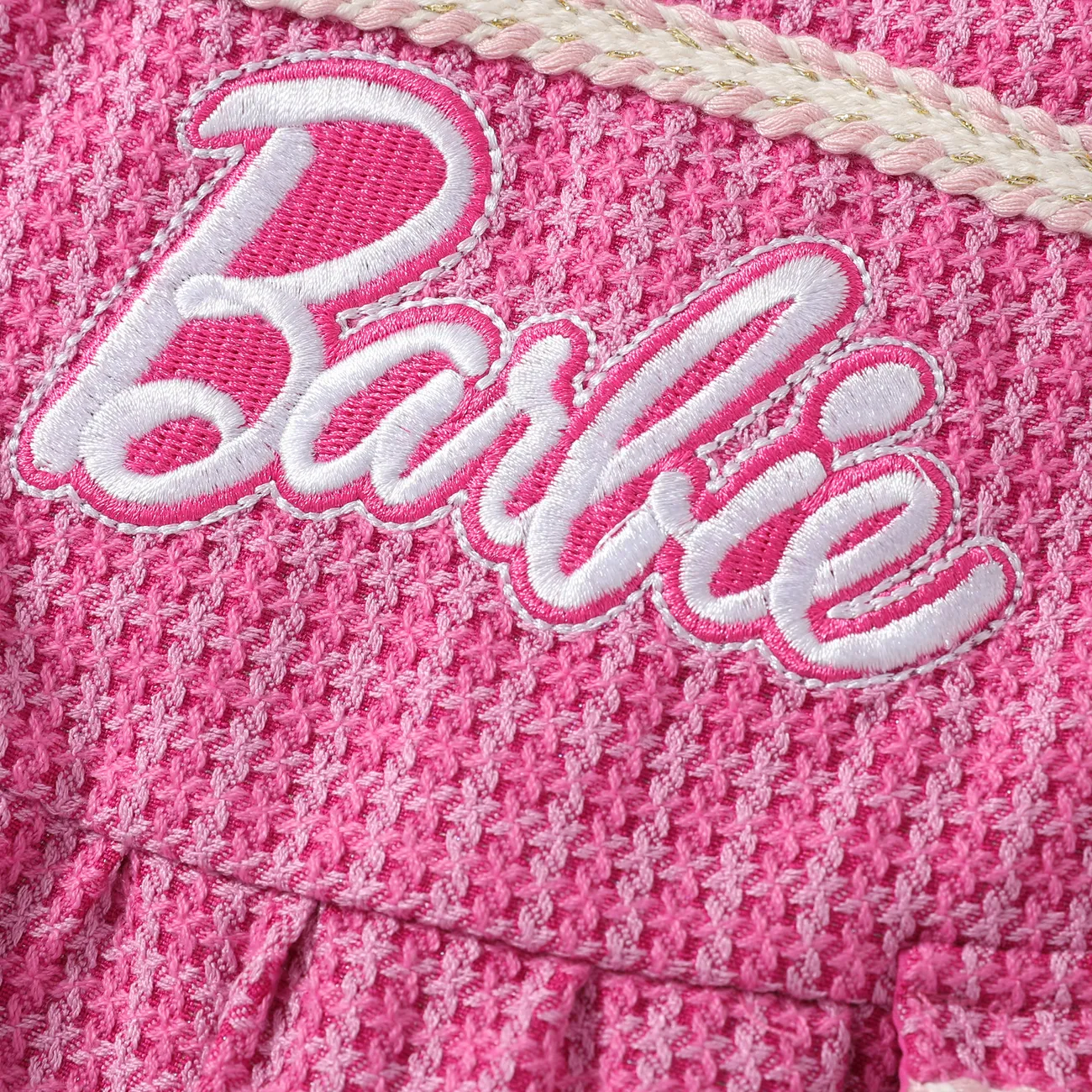 Barbie Toddler/Kids Girls 1pc Classic Logo Embroidery Print Tweed Sleeveless Dress PINK-1 big image 1