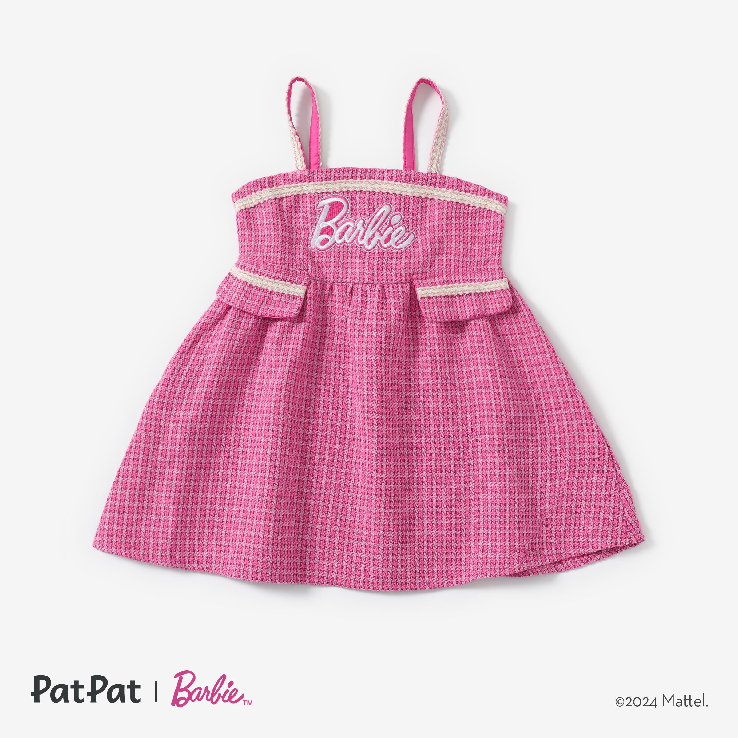 Barbie Toddler/Kids Girls 1pc Classic Logo Embroidery Print Tweed Sleeveless Dress