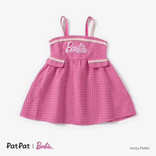 Barbie Toddler/Kids Girls 1pc Classic Logo Embroidery Print Tweed Sleeveless Dress