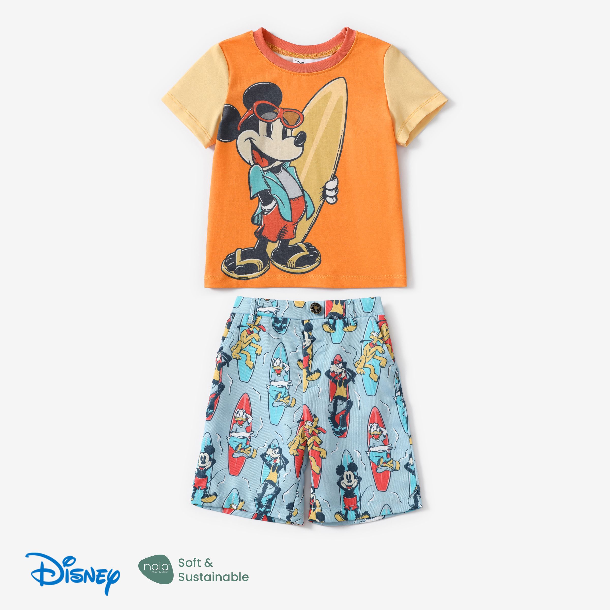 迪士尼米奇和朋友蹣跚學步的男孩 2 件 Naia™ 海灘風格角色印花上衣與棉短褲套裝