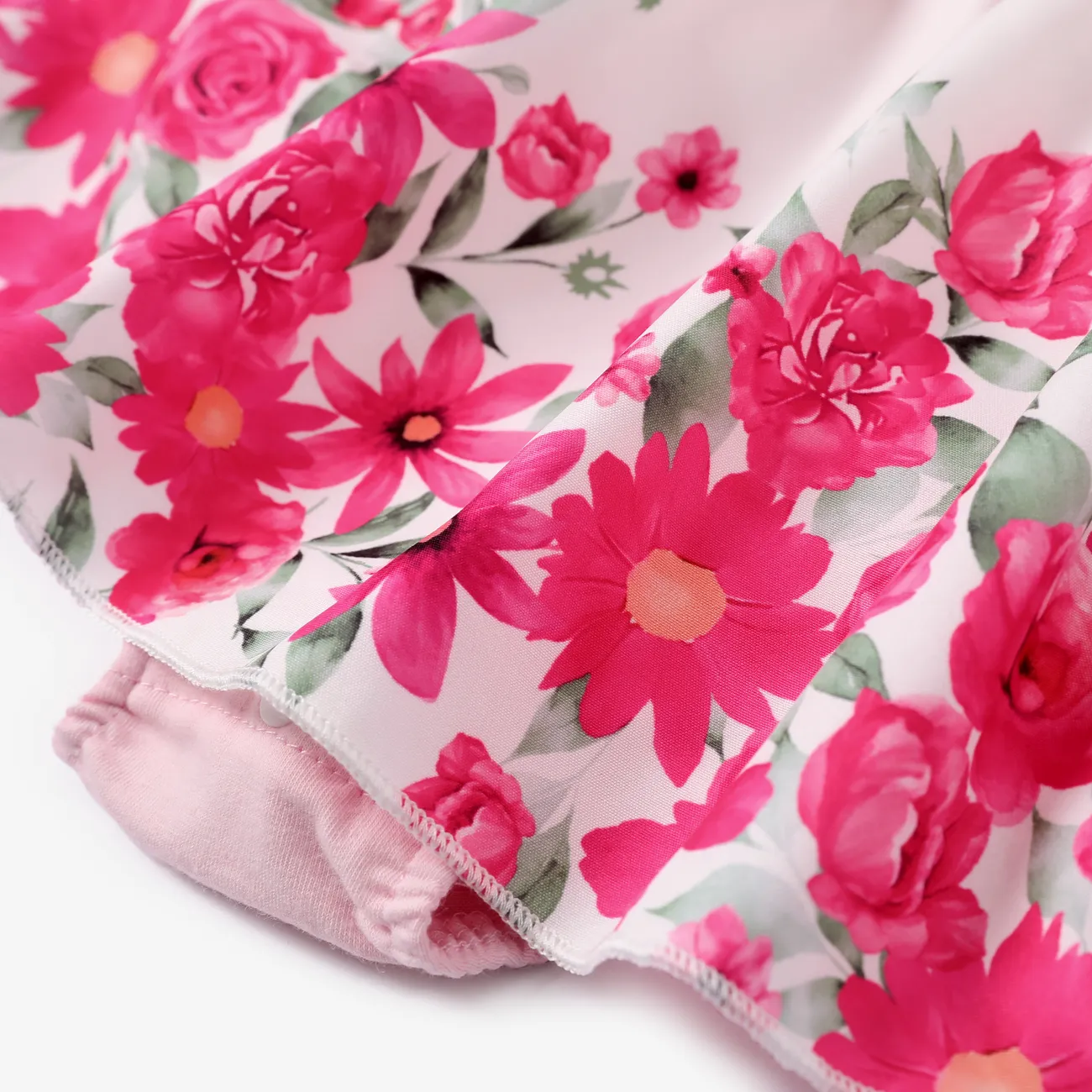 Girl's Lace Summer Jumpsuit with Floral Design (3pcs) Pink big image 1