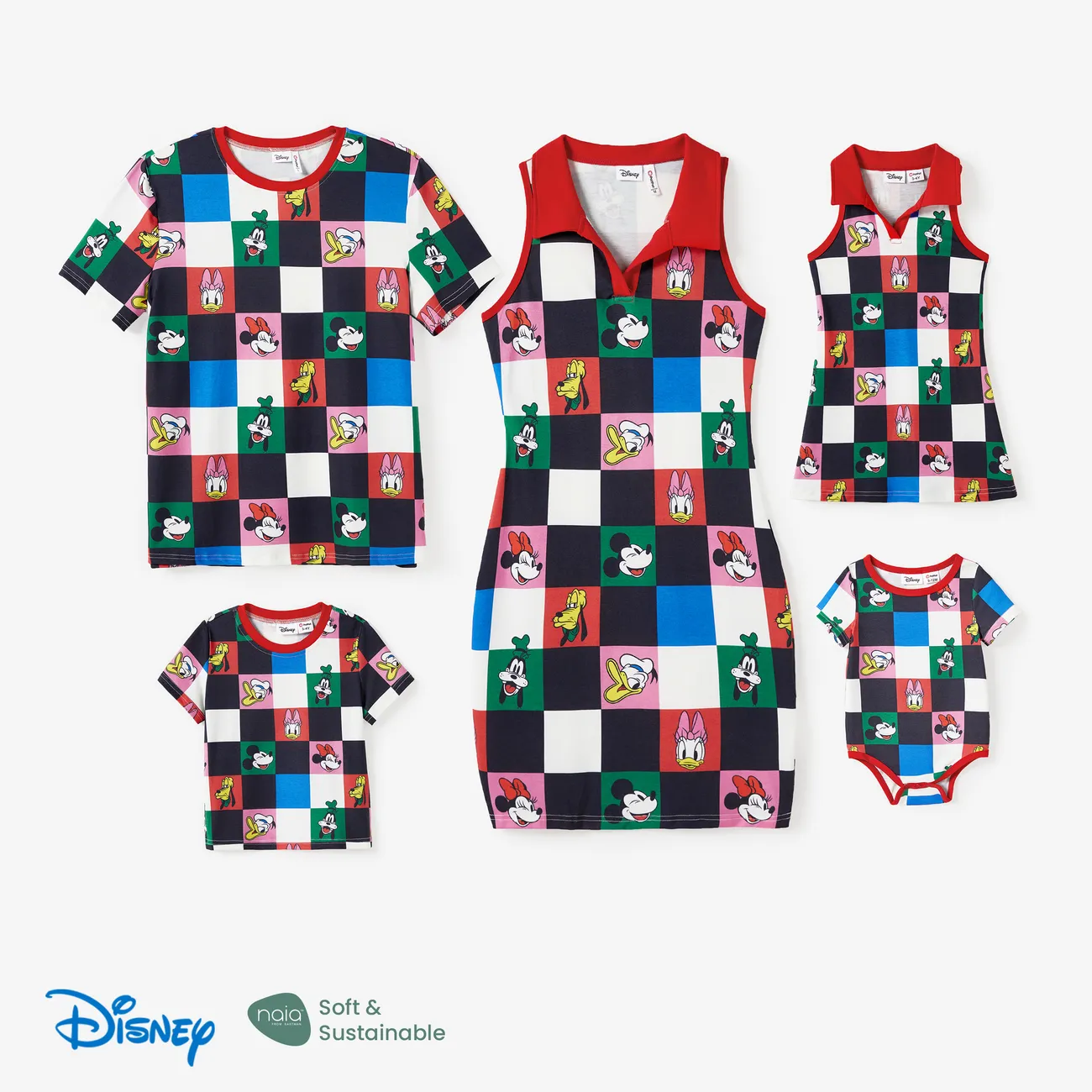 Disney Mickey and Friends Family Matching Naia™ Colorful Checkered Pattern Top/Sleeveless Dress/Onesie Multi-color big image 1