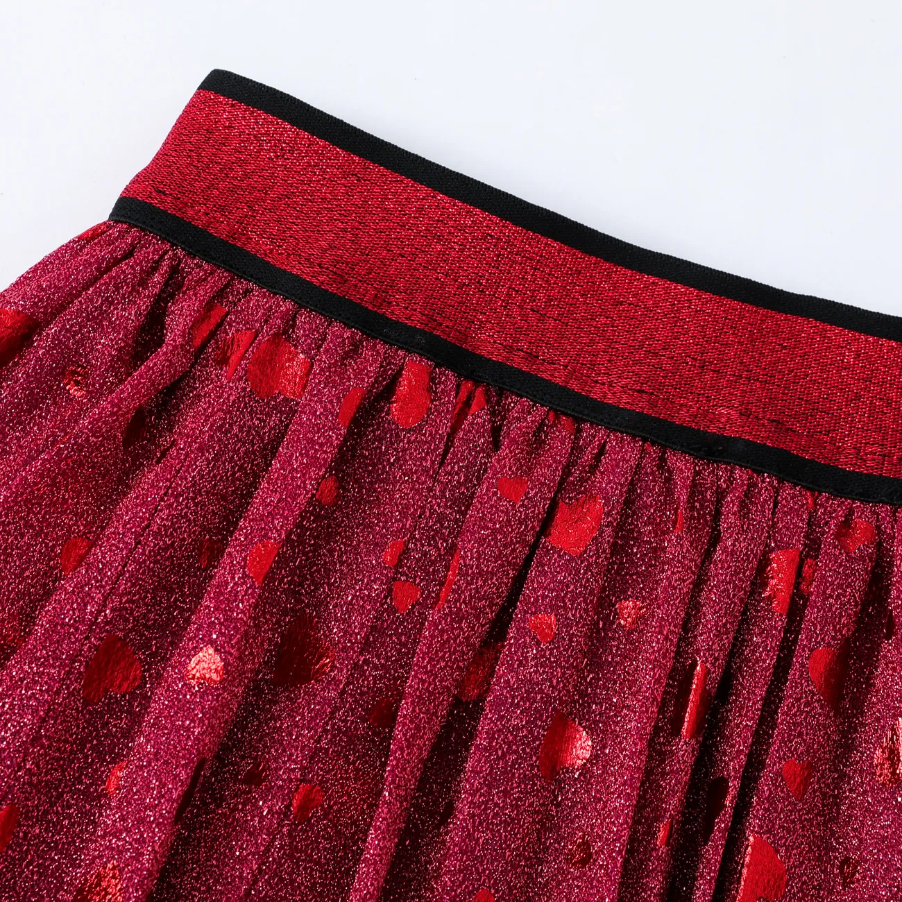 Heart-Shaped Pleated Mesh Skirt for Girls - Sweet Loose-Type Polyester and Spandex Blend Red big image 1
